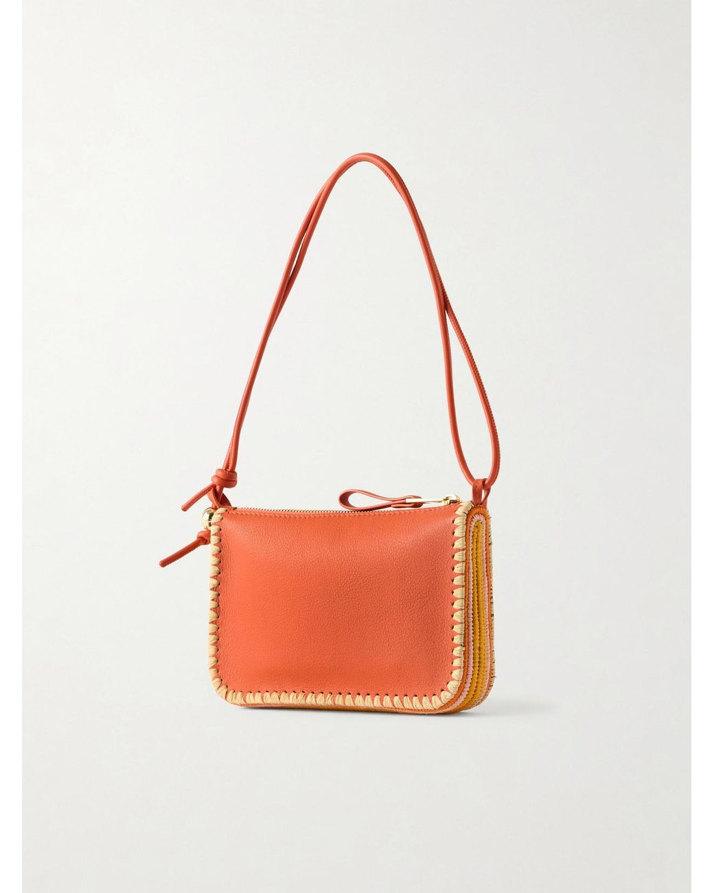 Loewe Red Paula's Ibiza Rio Raffia-Trimmed Leather Shoulder Bag