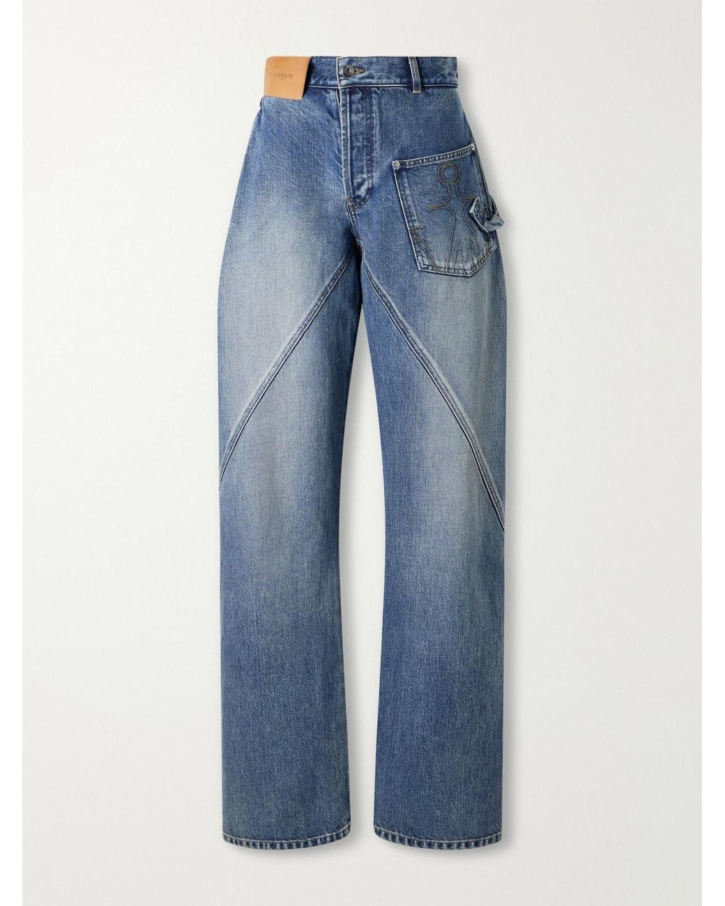 J.W. Anderson Blue Twisted Asymmetric Embroidered High-Rise Jeans