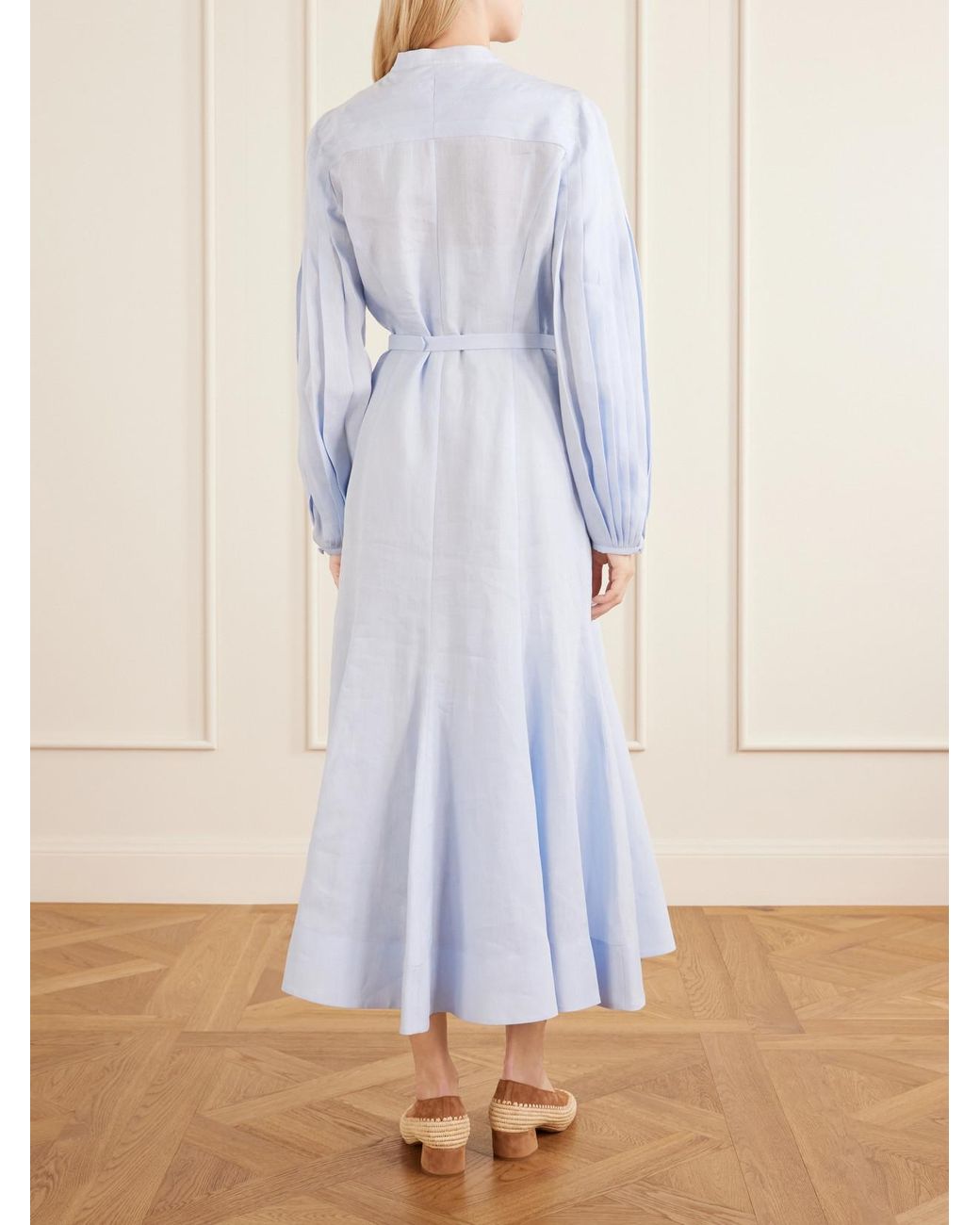 Gabriela Hearst Blue Lydia Belted Linen Midi Dress