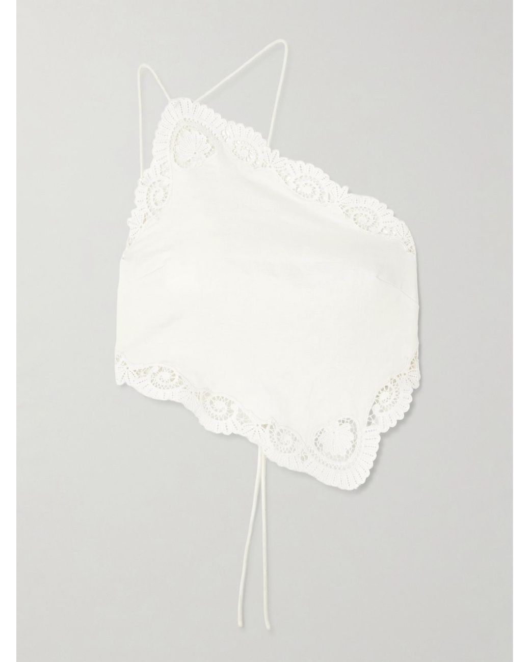 Posse White Darya One-Shoulder Lace-Trimmed Linen And Cotton-Blend Top