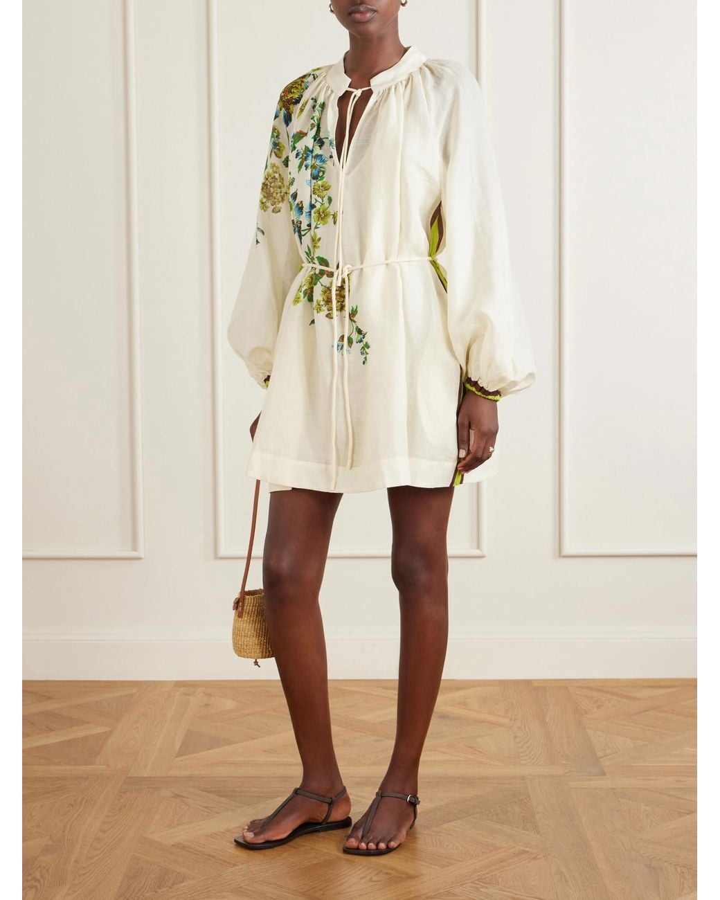 ALÉMAIS White Phyllis Flower-Print Ramie Mini Dress