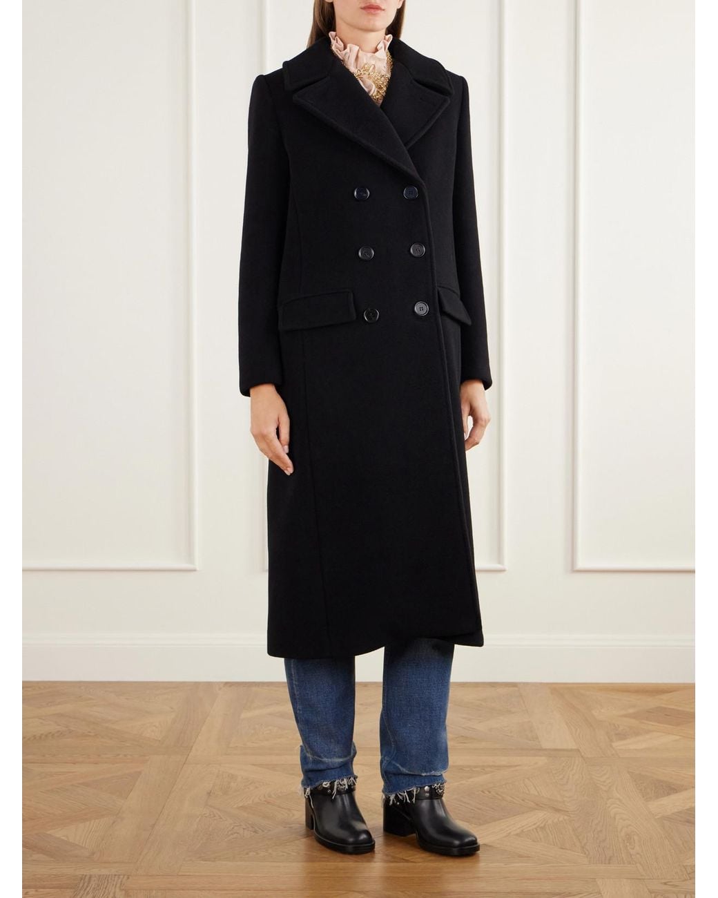 Chloé Black Double-Breasted Wool Long Coat