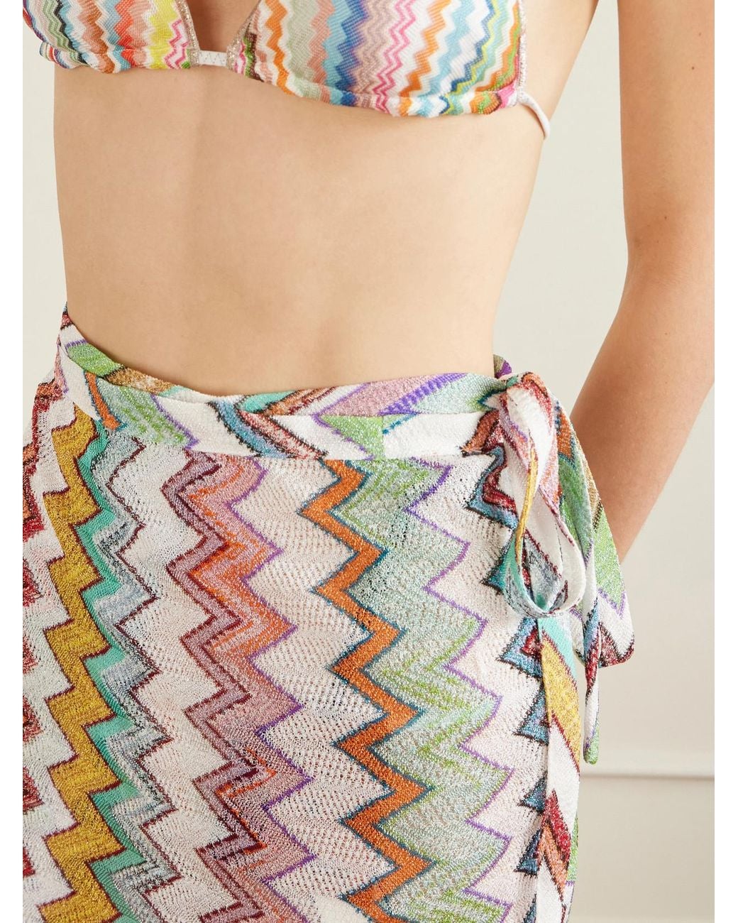 Missoni Multicolor Striped Metallic Crochet-Knit Mini Skirt