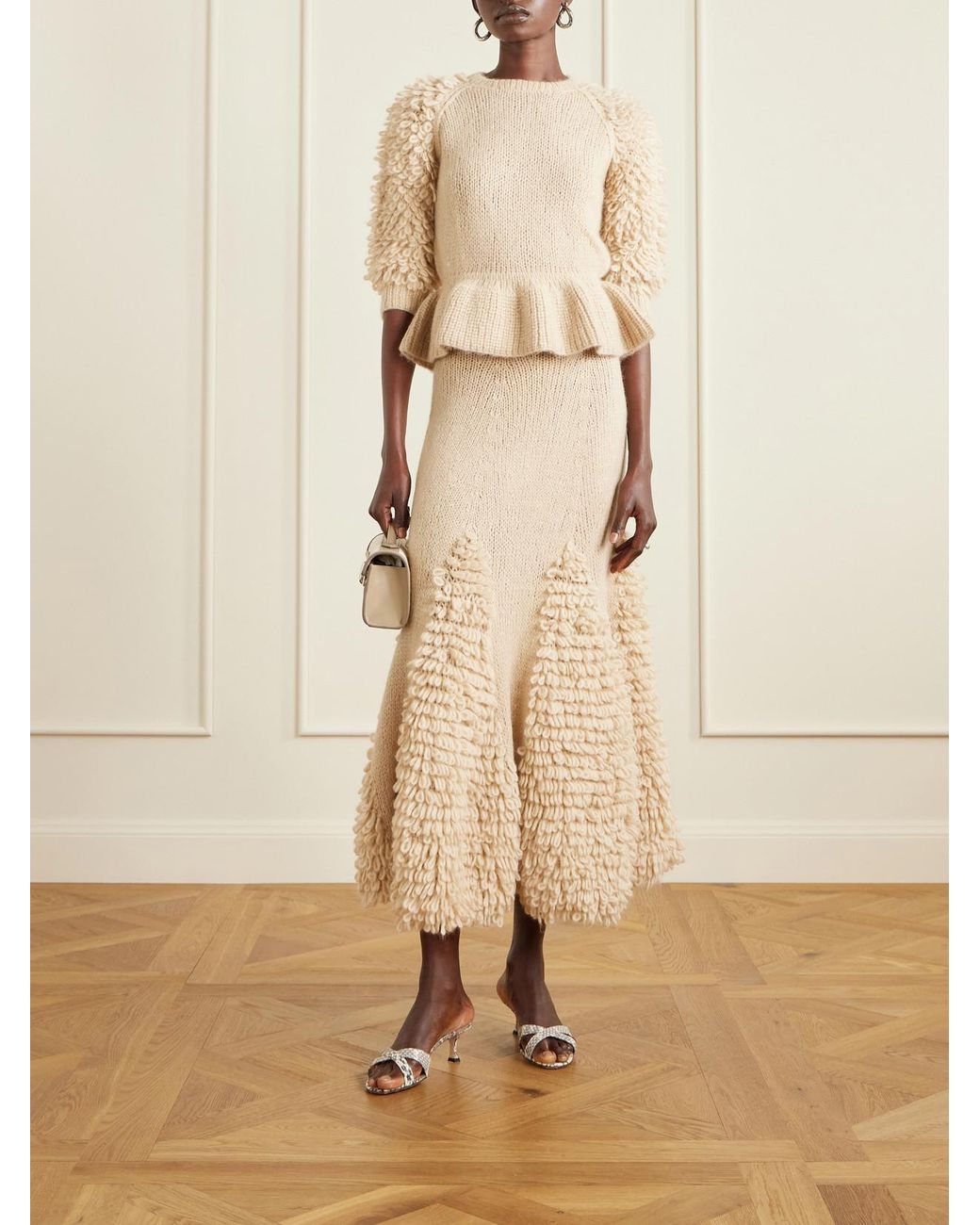 Ulla Johnson Natural Selene Ruffled Alpaca-Blend Bouclé Sweater