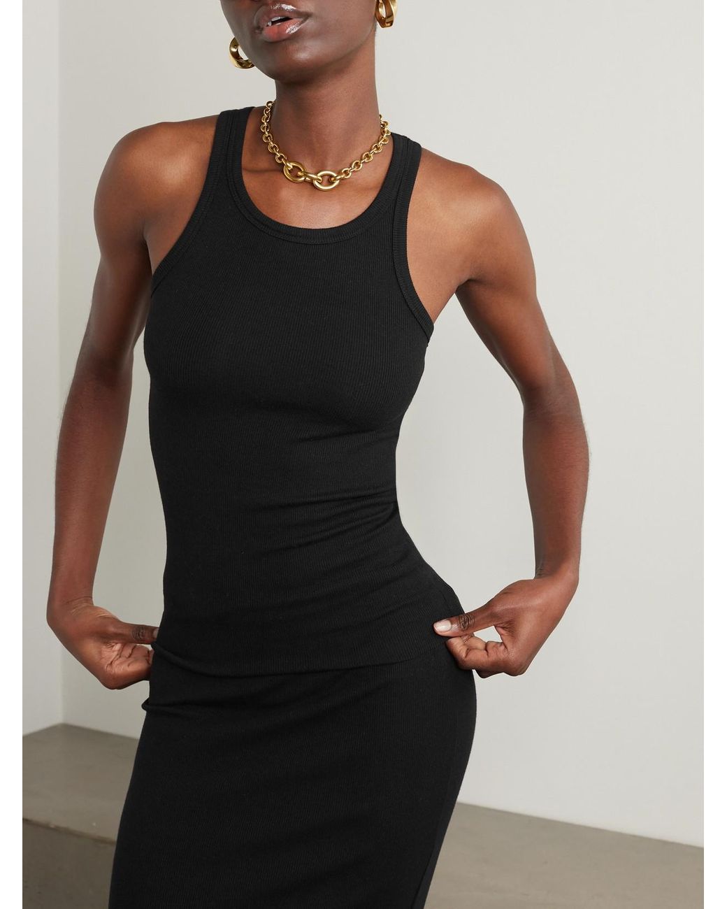 ÉTERNE Black Ribbed Stretch-Jersey Tank