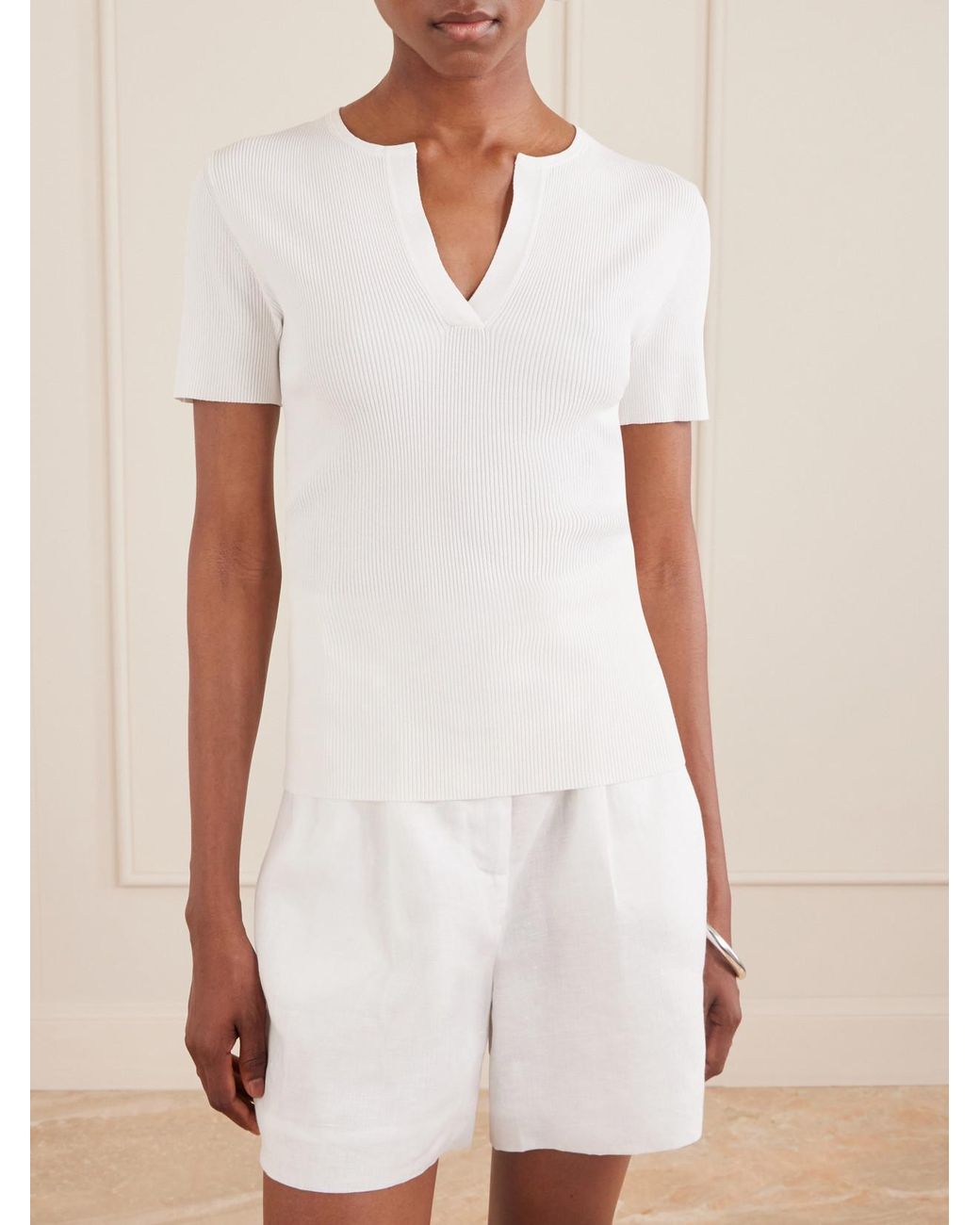 Max Mara White Palmeti Tie-Detailed Ribbed Jersey T-Shirt