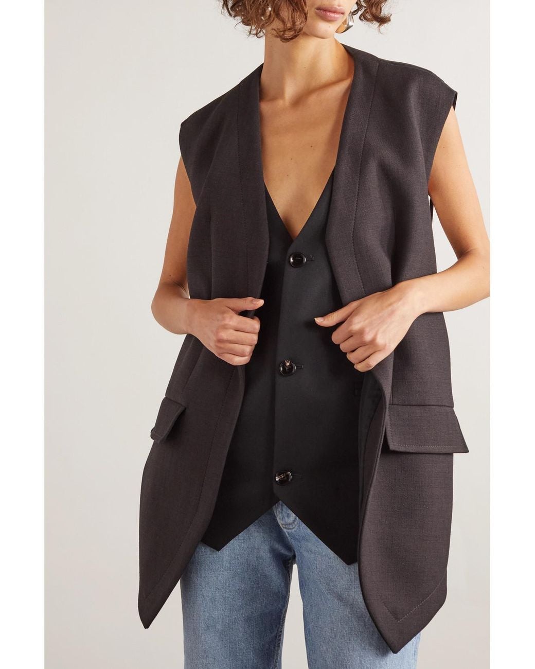 Bottega Veneta Black Cotton-Blend Crepe Vest