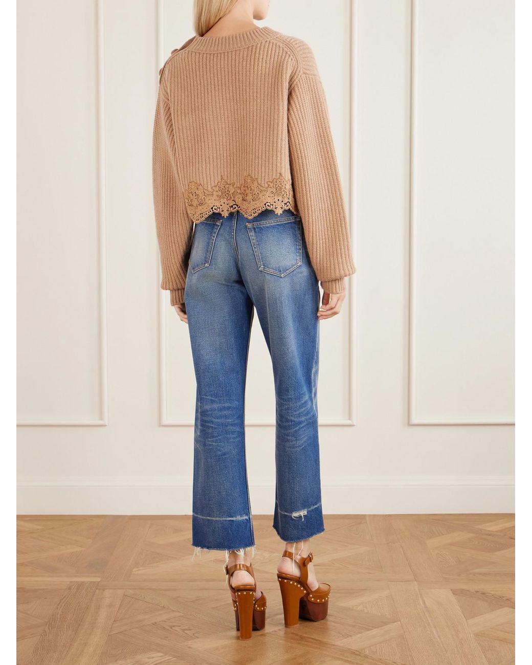 Chloé White Lace-Trimmed Wool And Cashmere-Blend Sweater