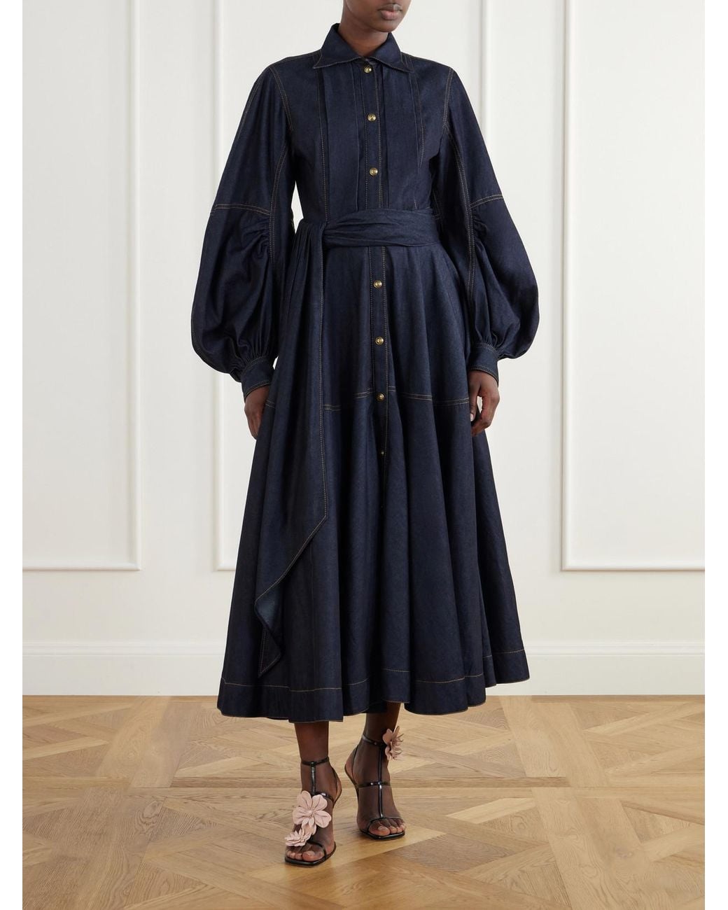Zimmermann Blue Belted Denim Midi Dress
