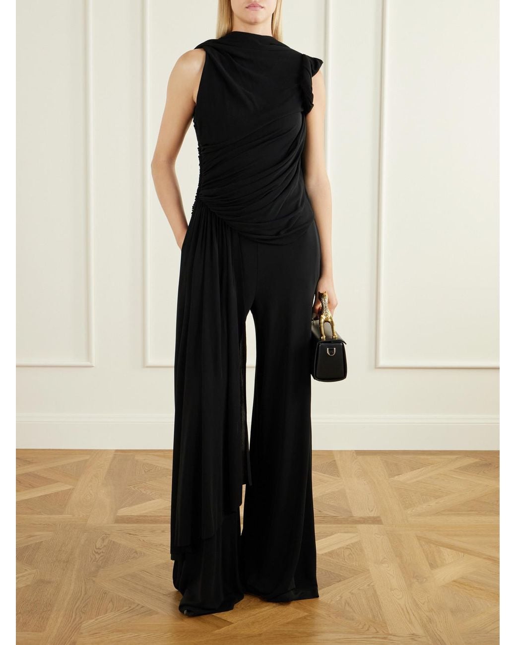 Lanvin Black Draped Crepe Jumpsuit