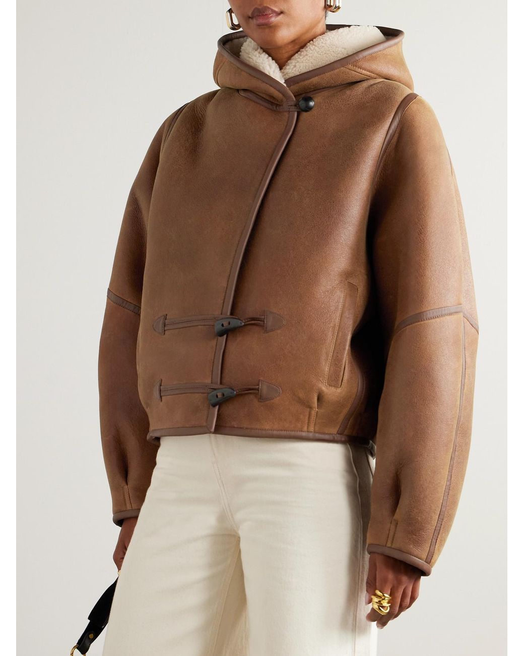 Isabel Marant Brown Amiel Leather-Trimmed Shearling Hooded Jacket