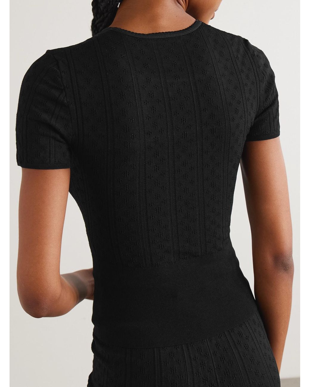 J.W. Anderson Black Bow-Detailed Recycled Pointelle-Knit T-Shirt