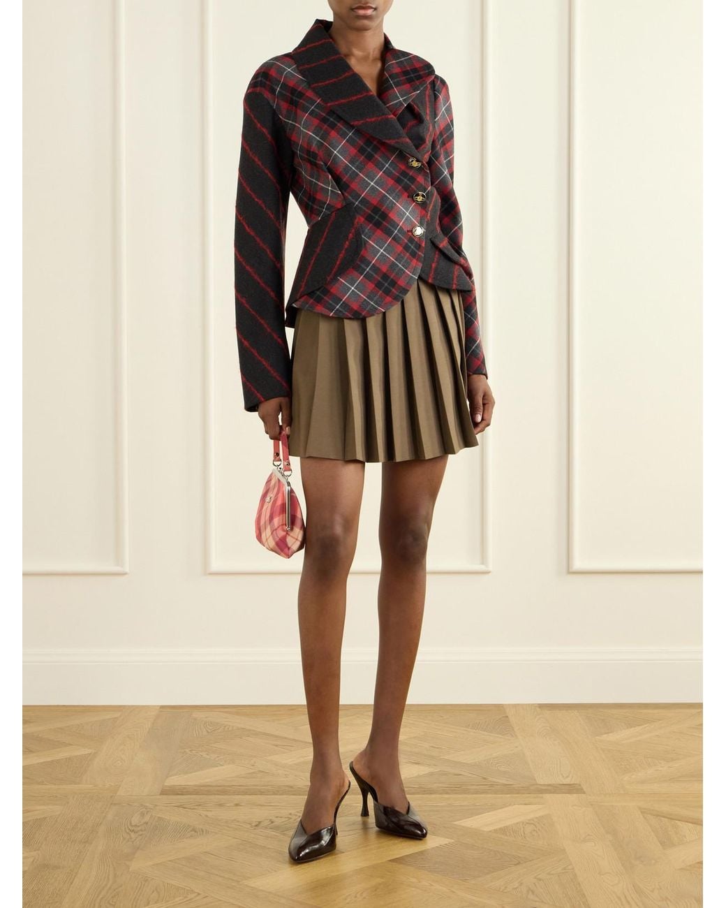 Vivienne Westwood Black Stormy Checked Asymmetric Wool-Blend Blazer