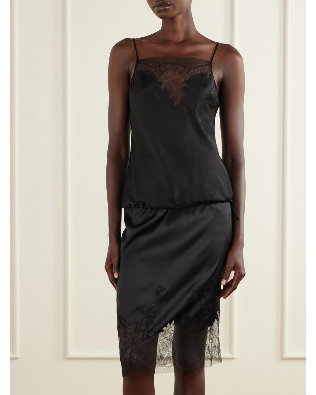 Carine Gilson Blue Lace-Trimmed Silk-Satin Cami