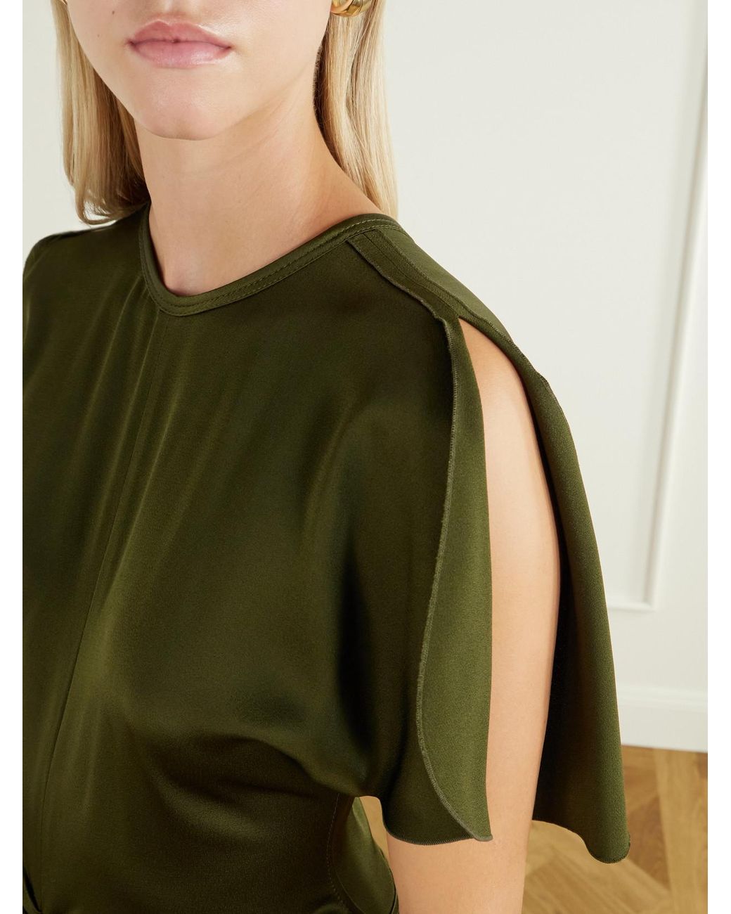 Victoria Beckham Green Isabella Gathered Crepe-Satin Gown