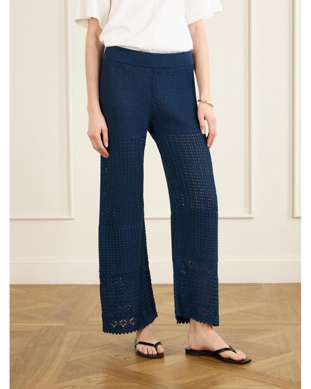 Eres Blue Emblème Crocheted Cotton-Blend Straight-Leg Pants