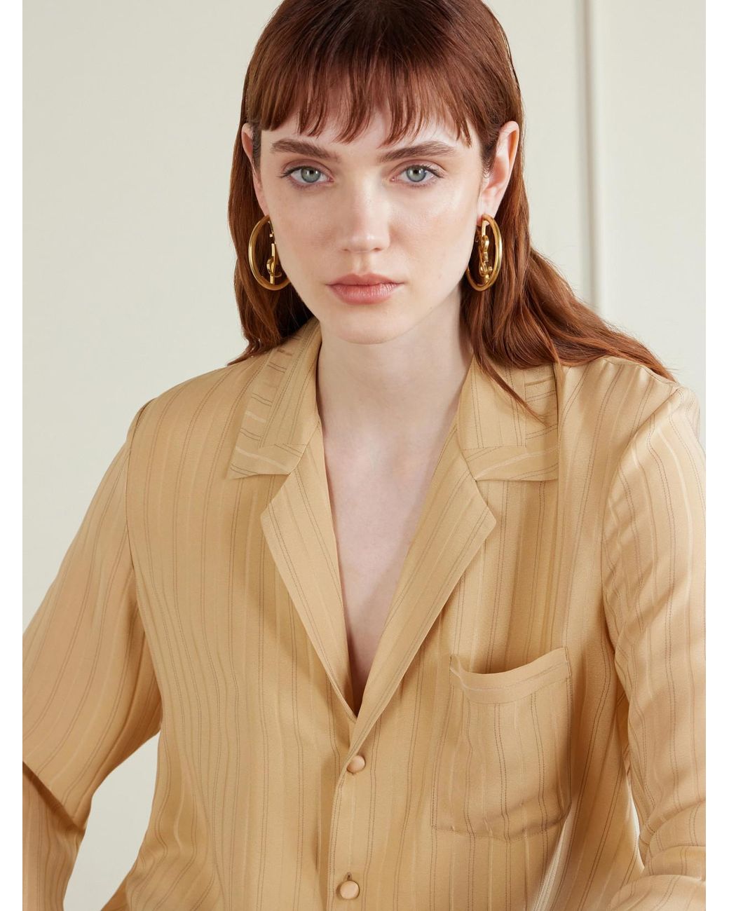 Saint Laurent Metallic Créoles Cassandre Brass Earrings