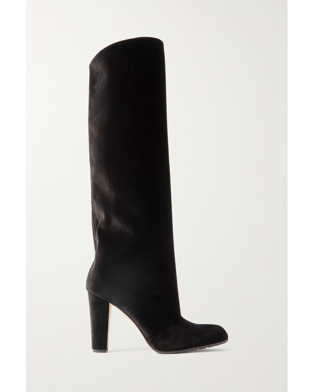 Manolo Blahnik Garder 45 Velvet Knee Boots in Black | Lyst