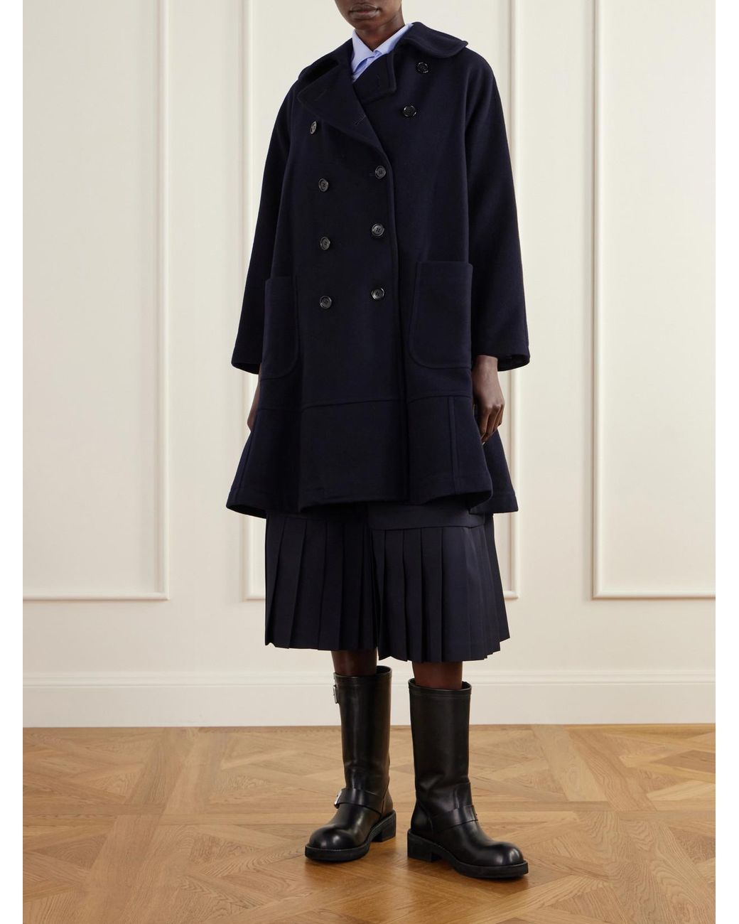 Comme des Garçons Blue Double-Breasted Melton Wool-Blend Felt Coat