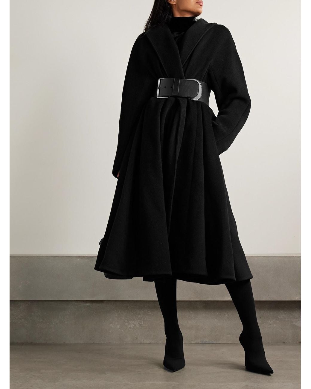 Balenciaga Black Belted Brushed Wool-Blend Coat