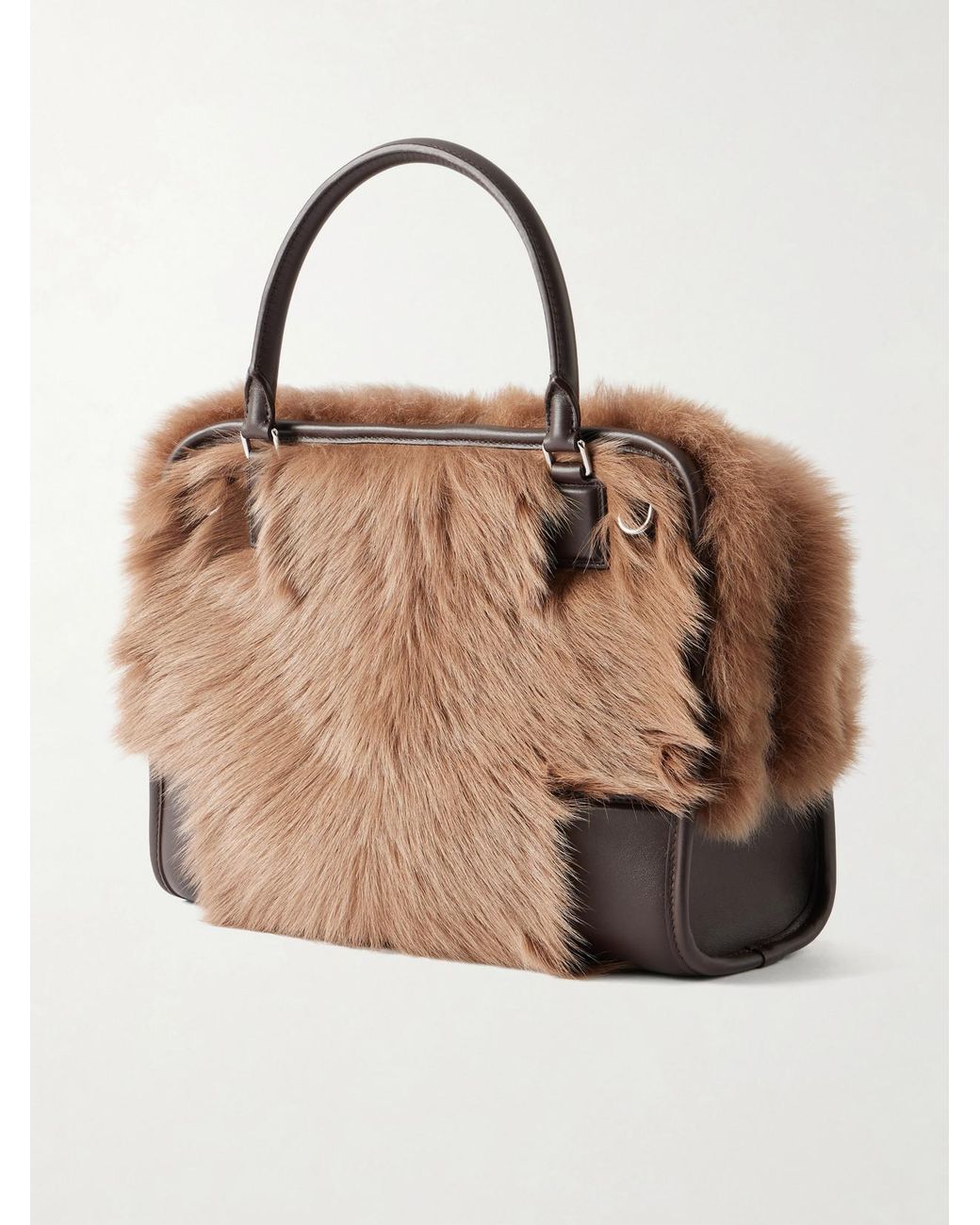 Loewe Brown Amazona 180 Medium Shearling-Trimmed Leather Shoulder Bag