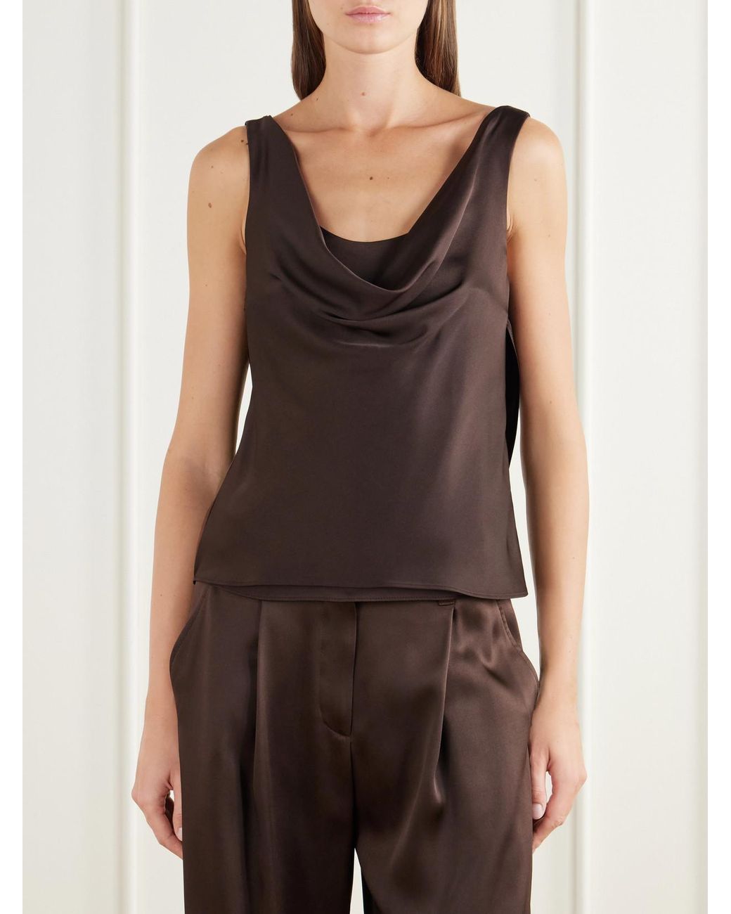 Brunello Cucinelli Brown Silk-Satin Tank