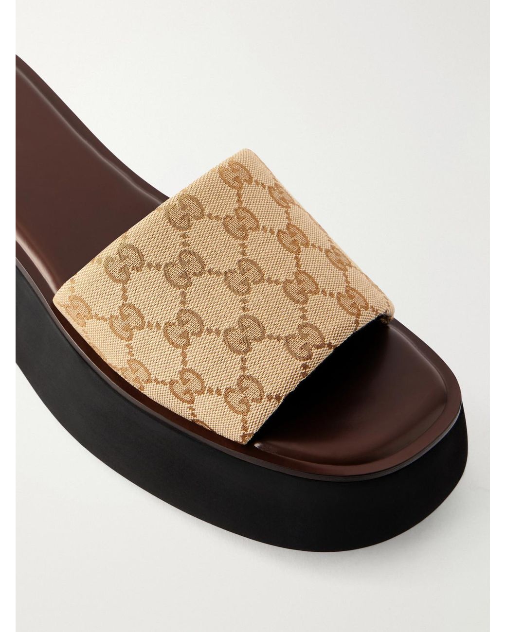 Gucci White Gg Supreme-Jacquard Canvas Platform Slides