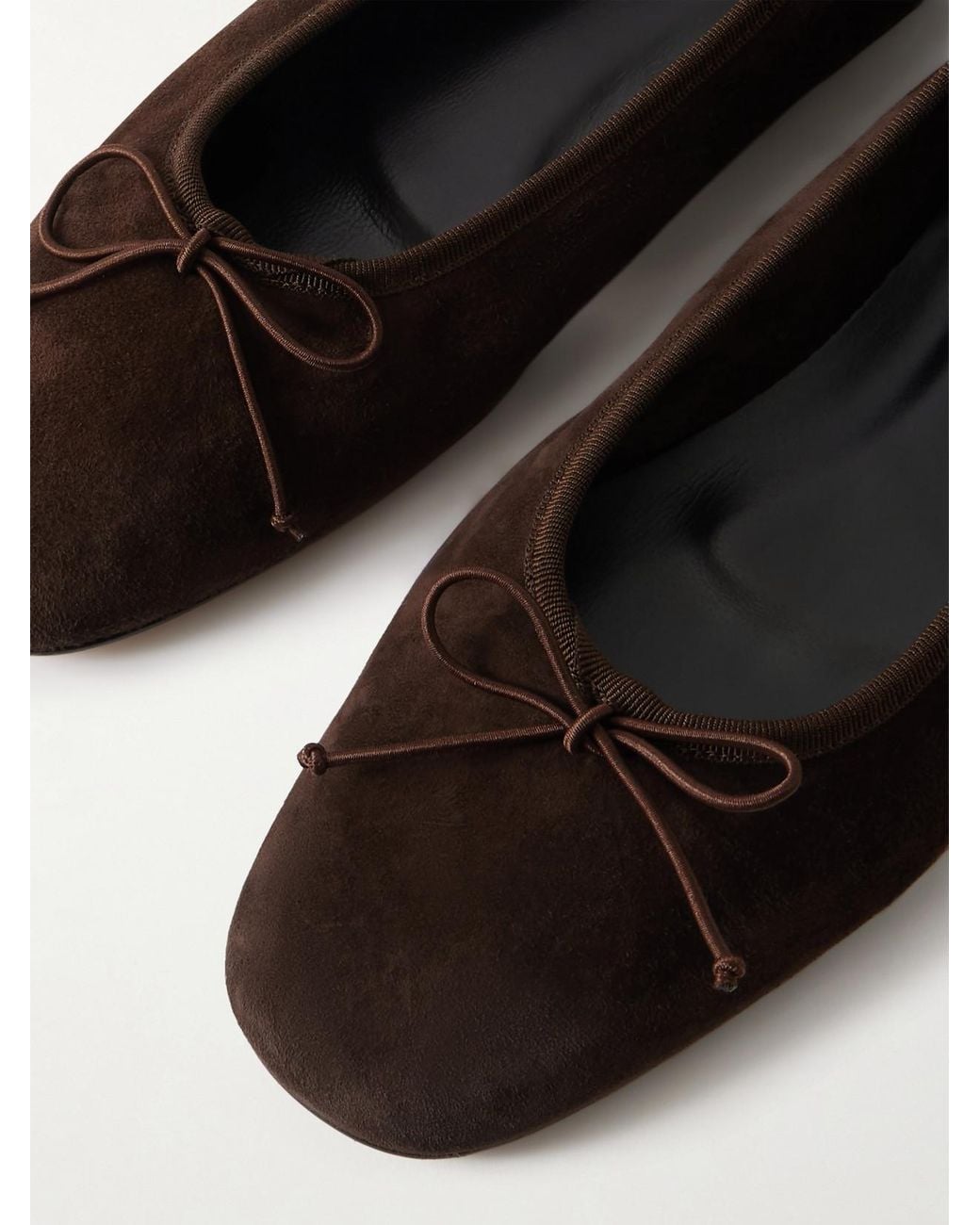 Aeyde White Tiby Bow-Detailed Suede Ballet Flats