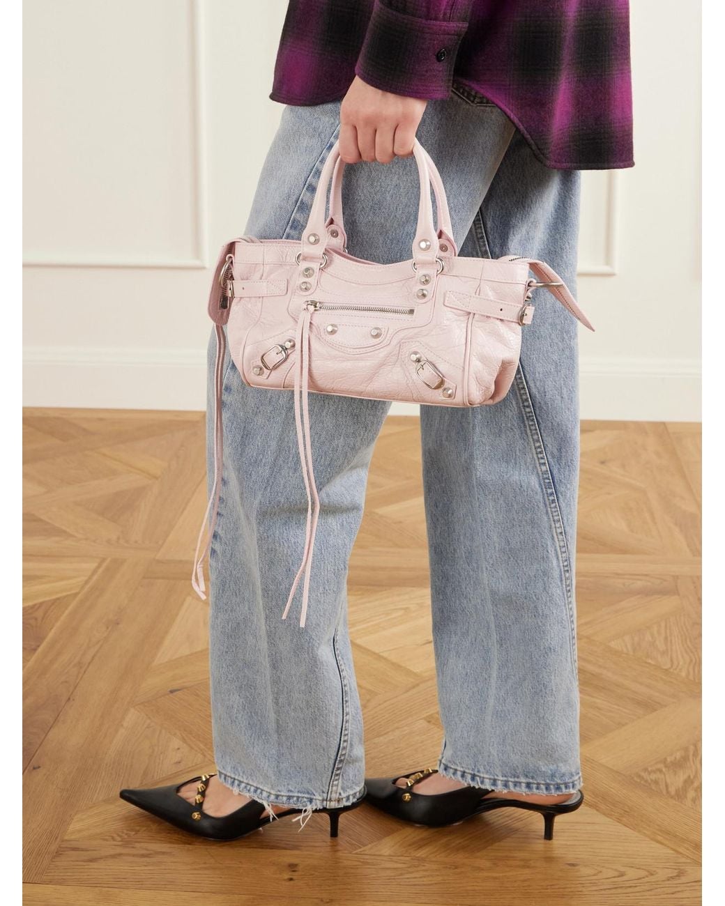 Balenciaga Natural Le City East/West Mini Crinkled Leather Tote