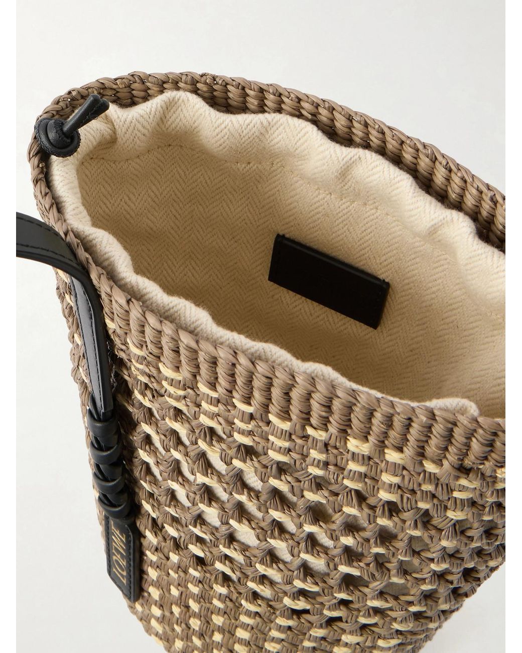 Loewe Green Paula's Ibiza Braid Leather-Trimmed Raffia Shoulder Bag
