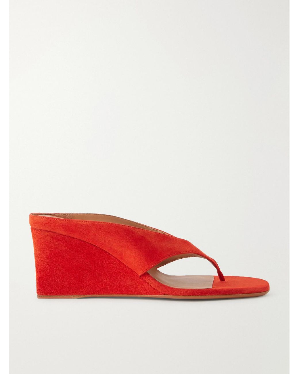 Alaïa Red Tong 75 Suede Wedge Sandals