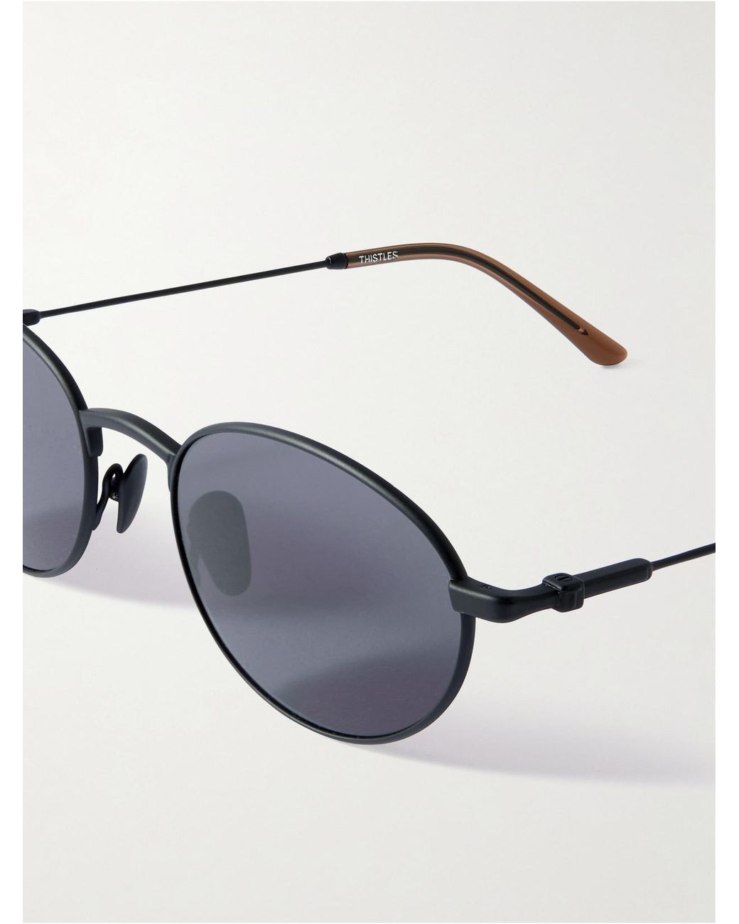 THISTLES Black The Cruz Oval-Frame Metal Sunglasses