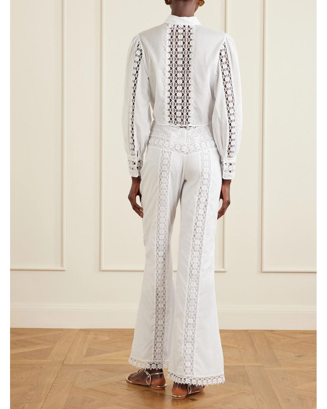 Charo Ruiz White Vianora Cotton-Blend Wide-Leg Pants