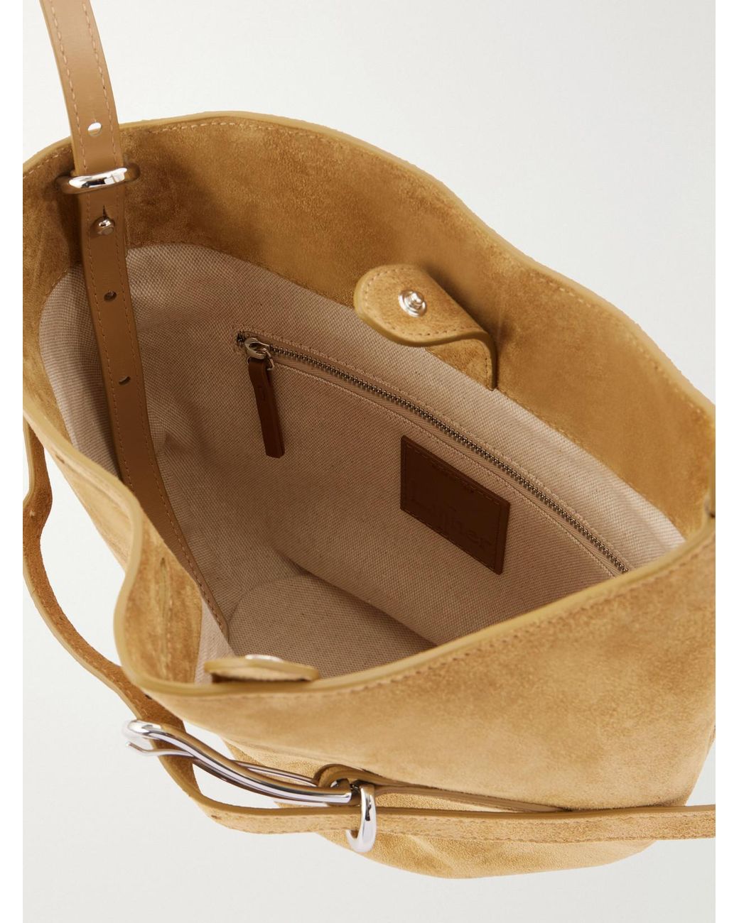 Liffner Metallic Belted Suede Bucket Bag