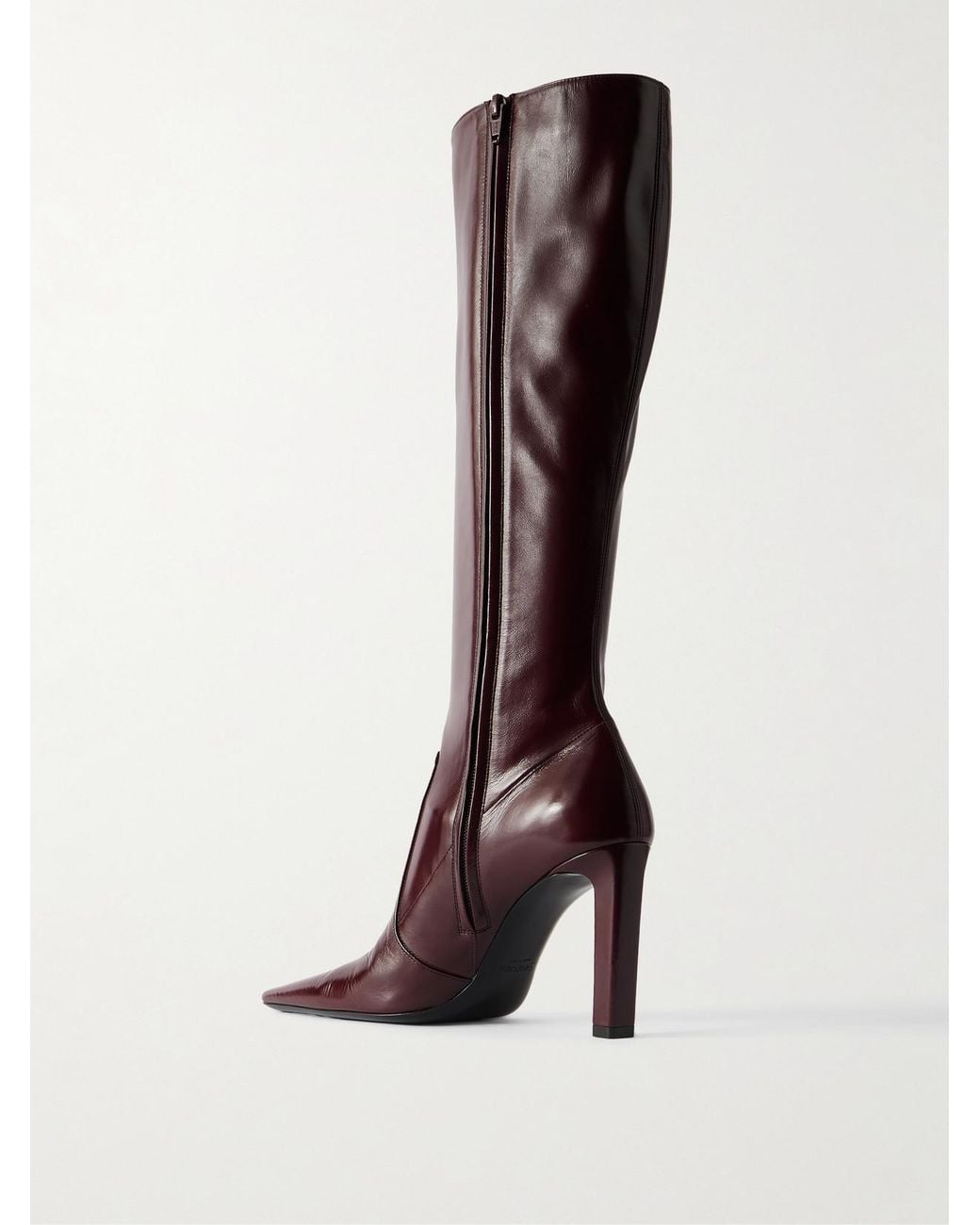 Saint Laurent Brown Francoise Glossed-Leather Knee Boots