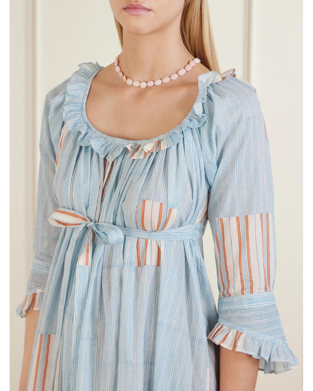 Thierry Colson Blue Antoinette Ruffled Printed Cotton-Voile Midi Dress