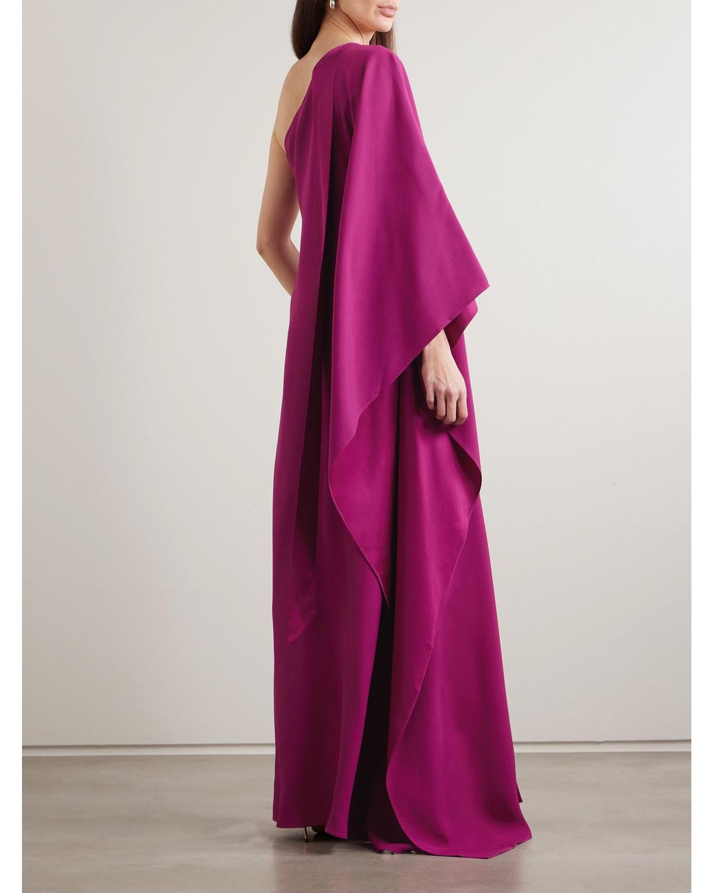 Taller Marmo Pink Paloma Scarf-Detailed One-Shoulder Satin-Crepe Maxi Dress