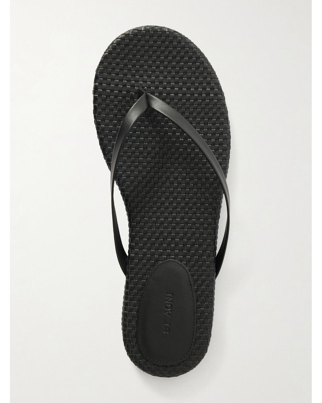 St. Agni Black Woven Leather Flip Flops
