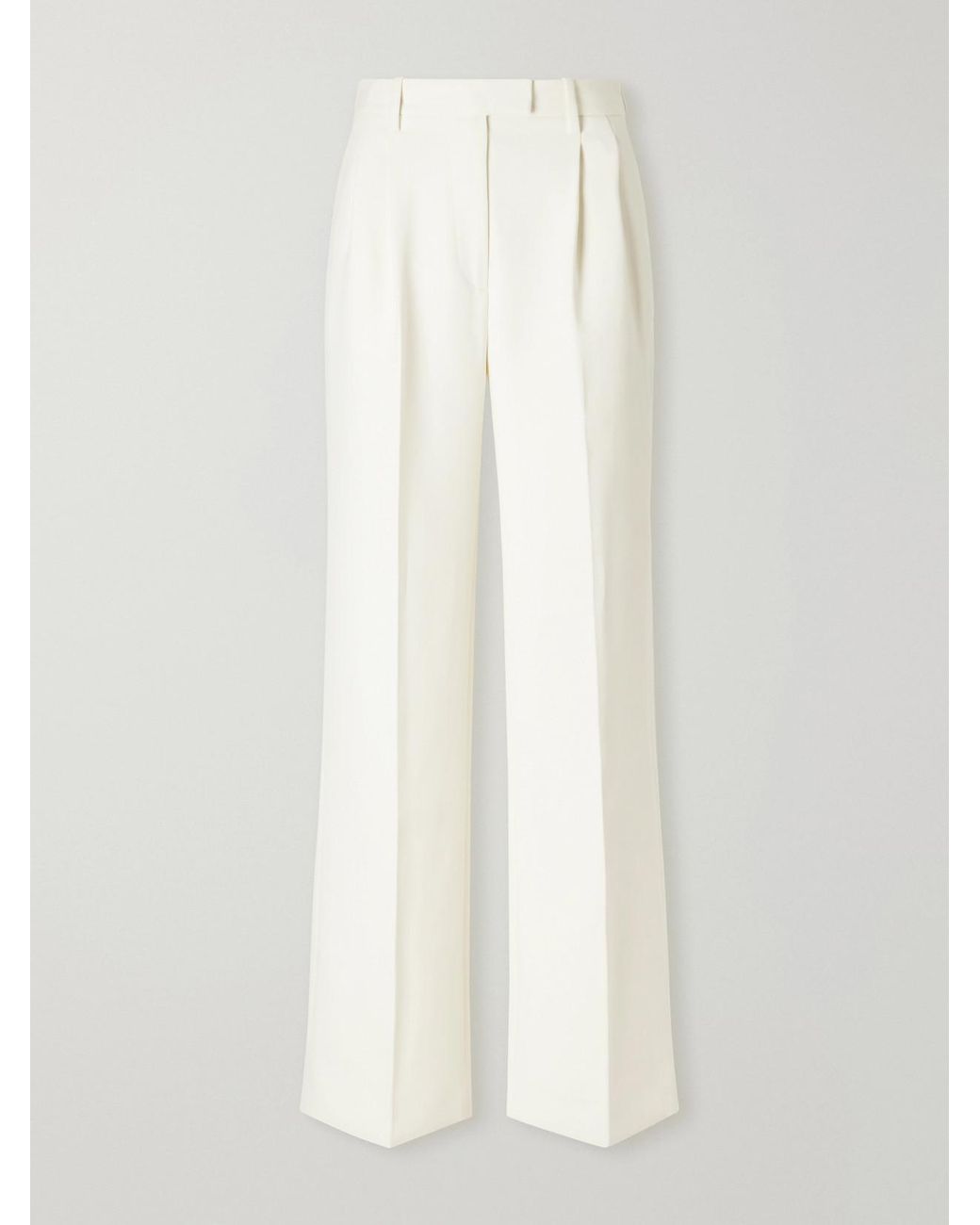 Almala White Pleated Twill Straight-Leg Pants