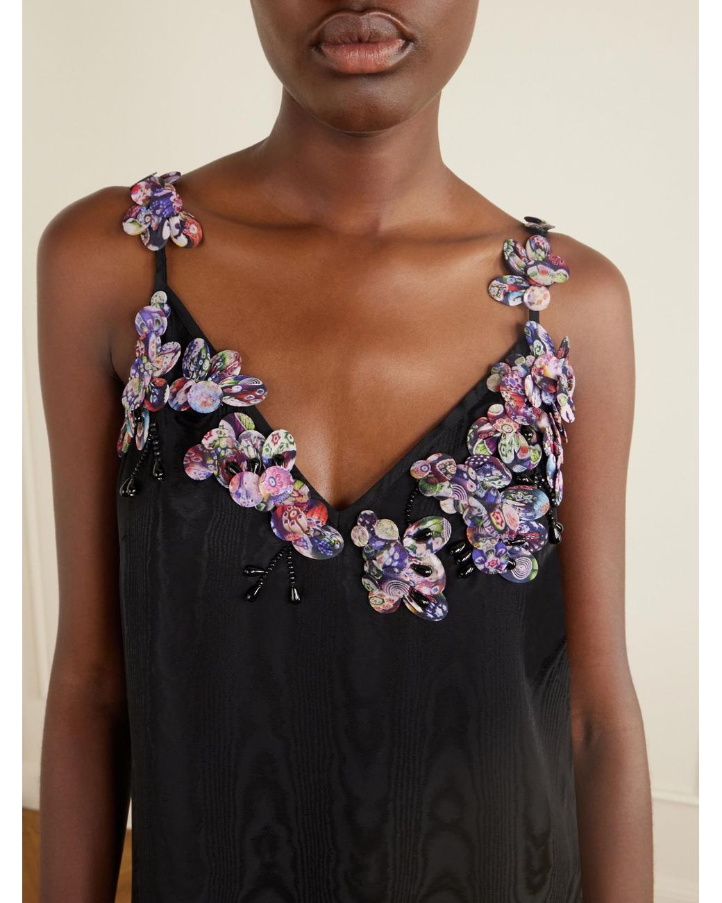 Dries Van Noten Black Embellished Moire Mini Dress