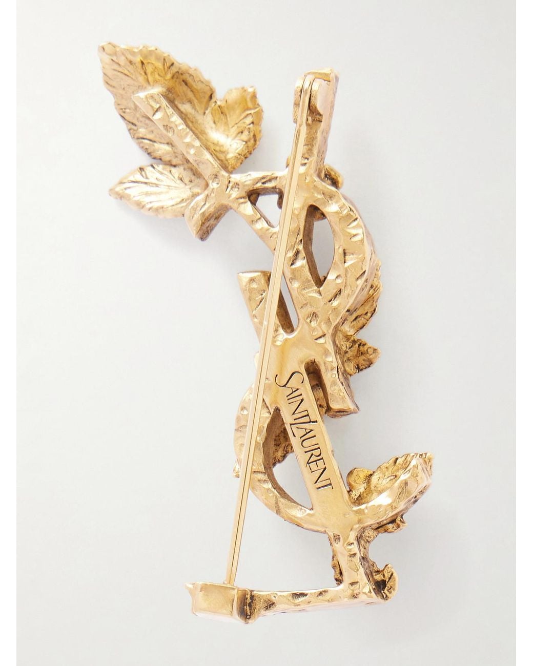 Saint Laurent Metallic Cassandre-Tone Brooch