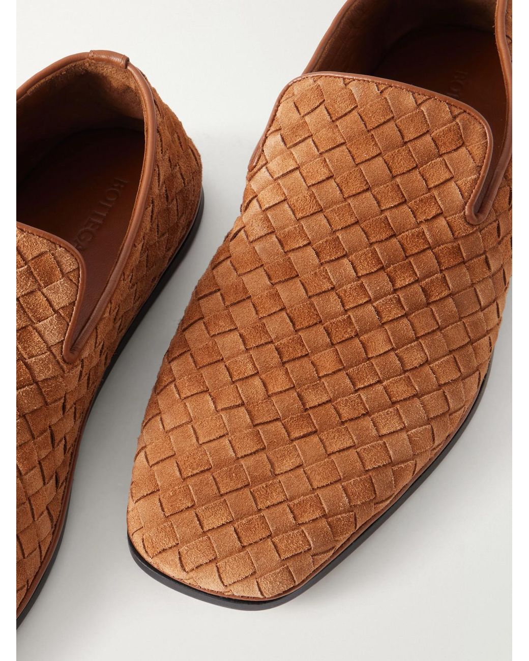 Bottega Veneta Brown Palazzo Intrecciato Suede Loafers