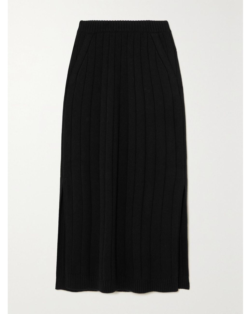 Loro Piana Black Duca D'Aosta Ribbed Cashmere Midi Skirt