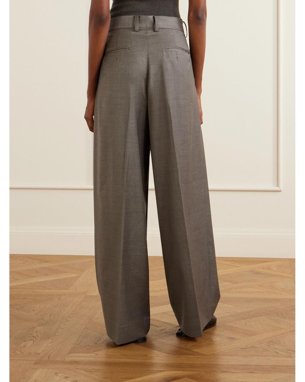 Ssstein Gray Wool Pleated Wide-Leg Pants