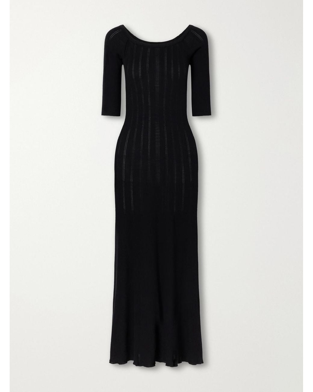 Gabriela Hearst Black Vivia Ribbed Pointelle-Knit Wool Midi Dress