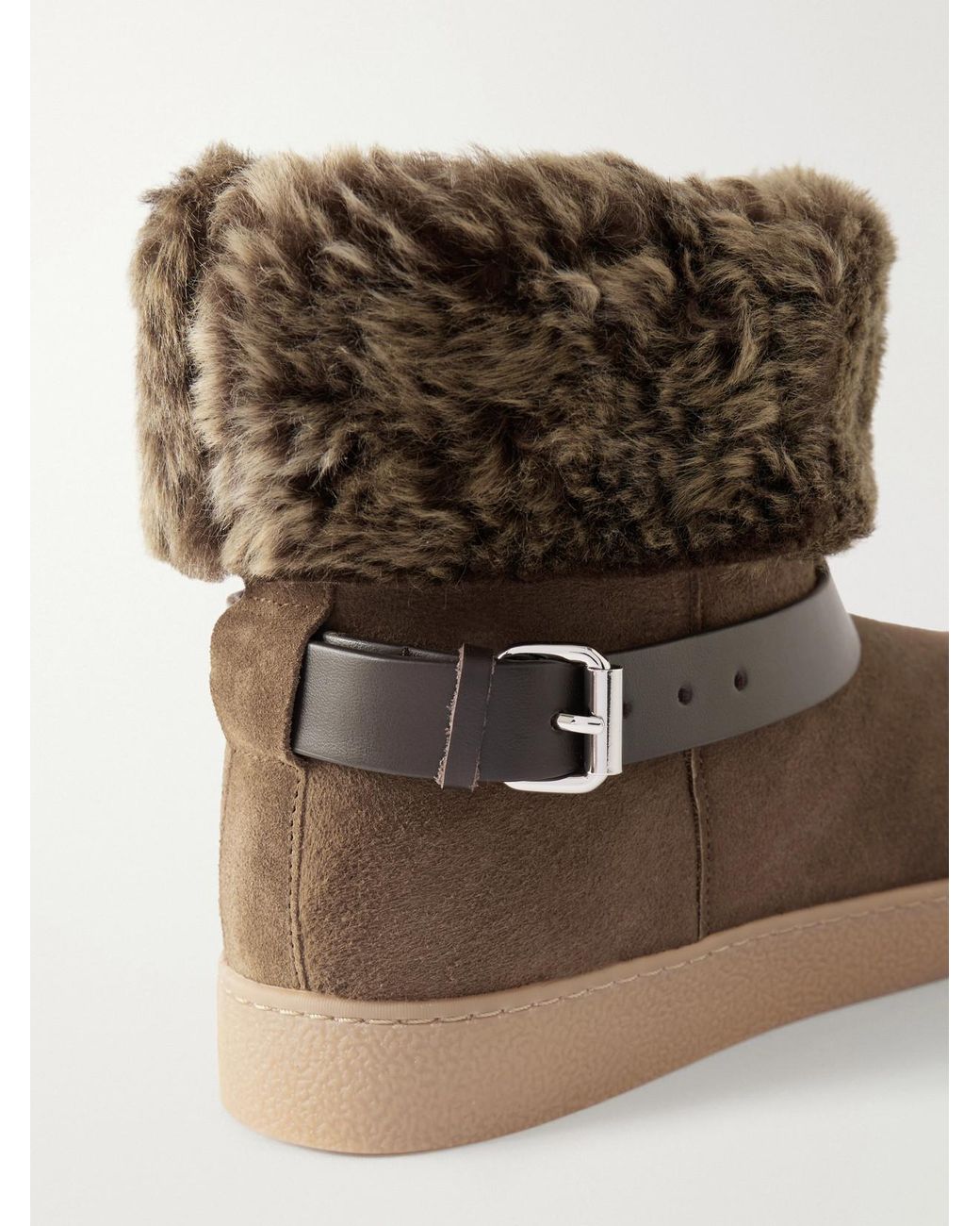Isabel Marant Brown Nolyz Belted Shearling-Trimmed Suede Ankle Boots