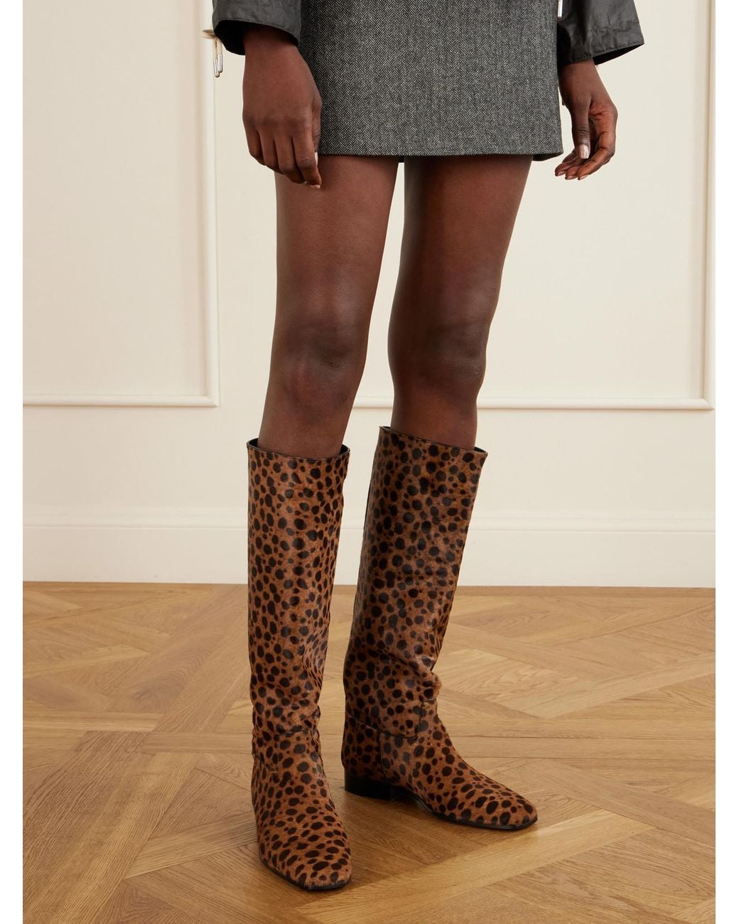 Herbert Levine Brown Rein It Animal-Print Pony-Hair Knee Boots