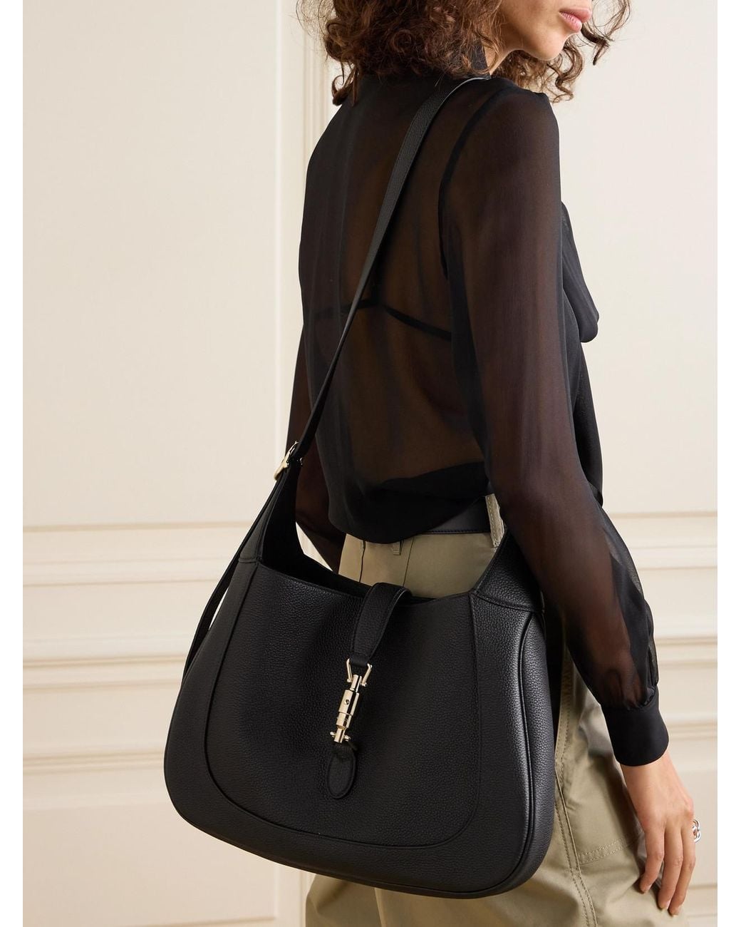 Gucci Black Jackie 1961 Medium Textured-Leather Shoulder Bag