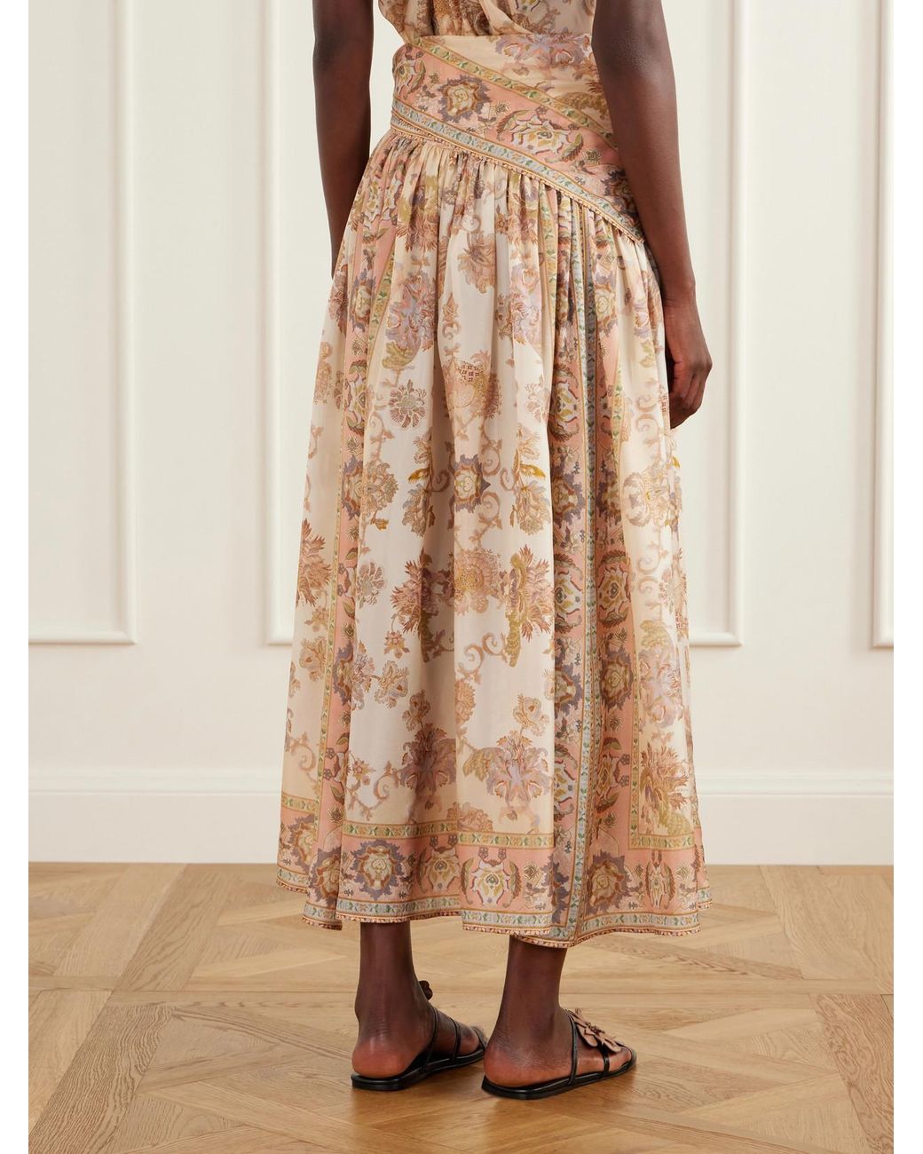 Zimmermann Natural Echo Scarf-Detailed Printed Silk Midi Skirt