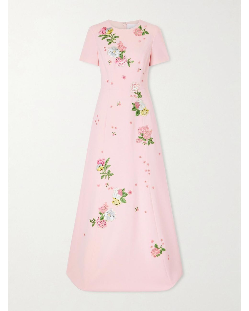 Carolina Herrera Pink Floral-Embroidered Crepe Gown